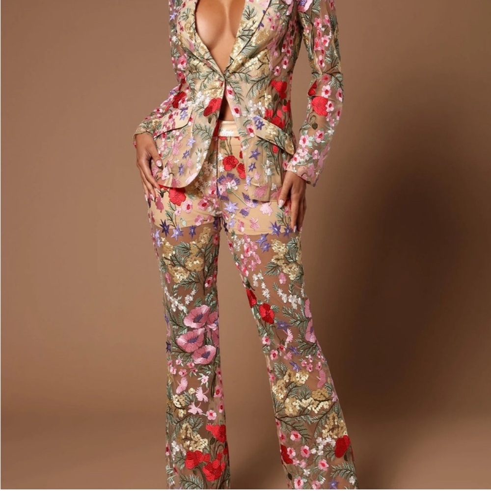 Fashion Nova Vibrant Pink and Red Floral Pantsuit